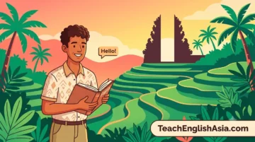 English teacher in Bali, Indonesia classroom